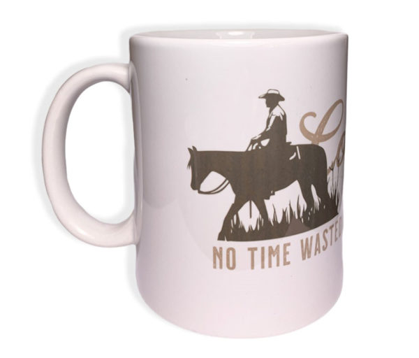 Mug ceramique blanc cowboy à cheval village western coté