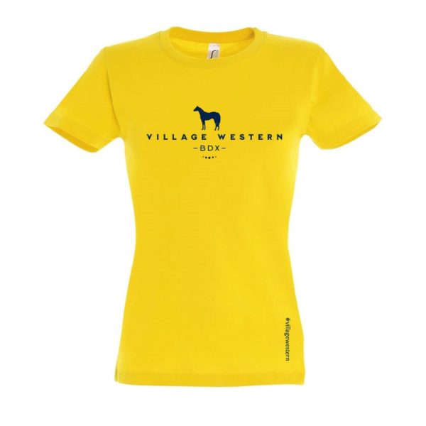 T-shirt femme jaune logo Village Western bleu marine